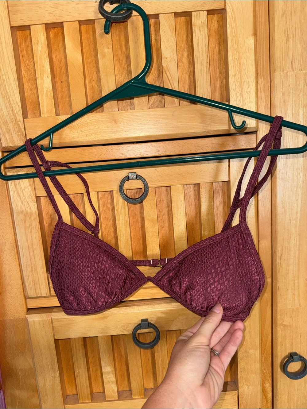 Women's Double-Strap Textured Bikini Top - Burgundy